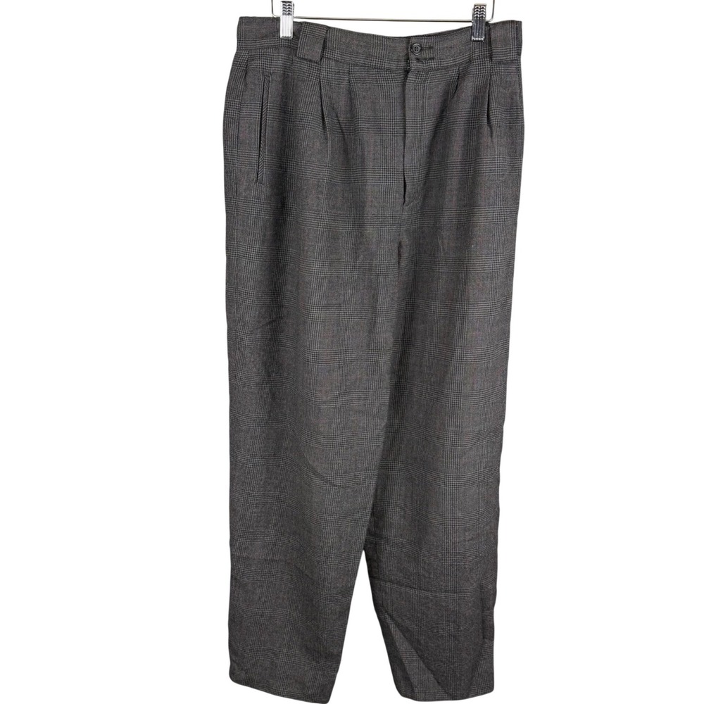 Giorgio Sant Angelo Mens 32x29 Grey Glen Plaid Merino Wool Pleated Dress Pants